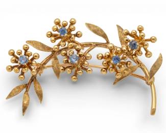 Lot 27
14K Gold Brooch, 5 Blue Sapphires, Ca. 1980