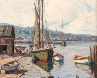 Lot 1027
Gianni Cilfone (Italy - USA, 1908-1992) Oil on Canvas, 'Gloucester Harbor'
