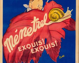 Lot 1007
Rudd (French) Lithographic Poster in Colors on Paper, Linen Backed, Ca. 1925, 'Escargot Menetrel'