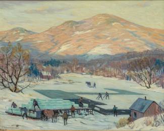 Lot 1029
Wallace Weir Fahnestock (American / VT / MA, 1877-1962) Oil on Canvas, Ca. 1920-30, 'Ice Harvesting, Dorset, VT'