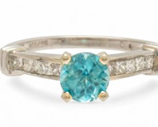 Lot 88
14k White Gold, Natural 1.43ct Blue Zircon and 0.4ct Diamond Ring