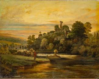Lot 1034
English Oil on Canvas, Signed Hart, 1879, 'Okehampton Castle, Devon, England'