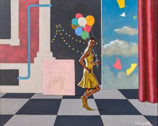 Lot 1010
Hughie Lee-Smith (American, 1915-1999) Oil on Linen 1996, 'The Yellow Dress'