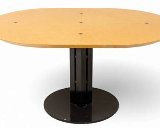 Lot 1048
African Black Granite and Birds Eye Maple Ohashi Pedestal Racetrack Table