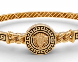 Lot 91
18k Yellow Gold and Black Enamel Medusa Bangle Bracelet