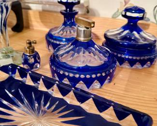 Blue cut to clear perfume bottles and tray