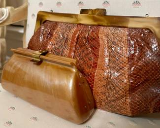 snakeskin purse with lucite clasp