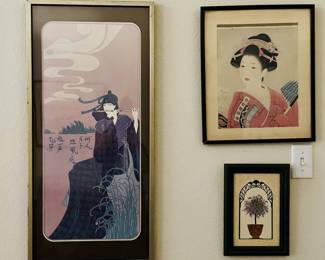framed Art Deco print combined with traditional Chinese calligraphy and poetry
