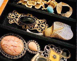 Costume jewelry, enamel, crystals, broaches, pins