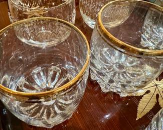 MCM mid-century highball glasses, crystal, gold rimmed