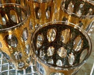Mid-century modern Culver Signed Mid-Century Pisa 22-Karat Gold Highball Glasses, barwear