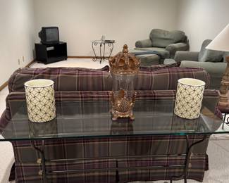 Bombay Company Sofa Table Scrolled Iron Base w/Brass Accents