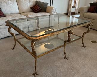 Empire Style Gilt Metal & Glass Coffee Table