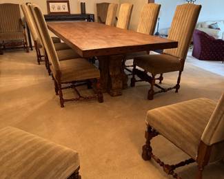 Extra large wood dining table and 12 chairs 