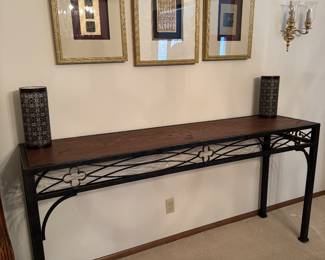 Wrought Iron Console Table w/Wooden Top