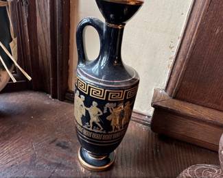 Spyropoulos Black Ceramic Amphora Vase with K Gold Accents