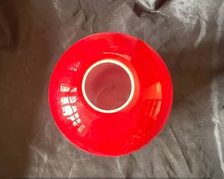 Red Art Glass Vase with Etched Floral Design Signed Kelsey or Pilgrim USA second image