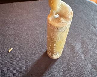 Chinese Carved Stone Seal with Rabbit Finial