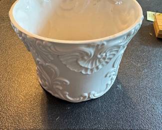 Italian Ceramic Planter with Raised Scrollwork