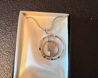 Sterling Silver Mercury Dime Pendant Necklace