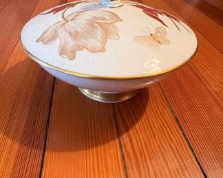 Vintage Porcelain Covered Candy Dish with Floral and Butterfly Motif Bavaria