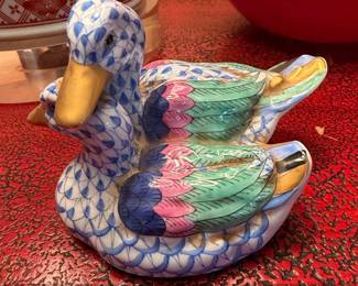 Herend Hungary Handpainted Porcelain Blue Fishnet Duck Figurine second image