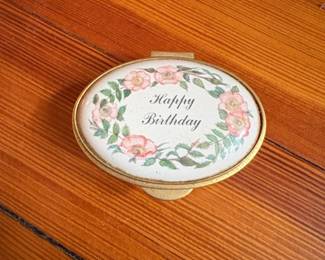 Vintage Halcyon Days Happy Birthday Enamel Trinket Box B