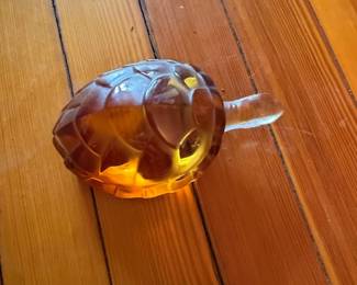 Vintage Lalique Amber Glass Turtle Paperweight or Figurine