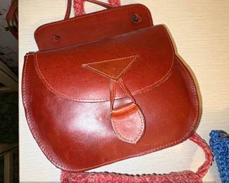 Vintage Brown Leather Saddle Bag with Knitted Accents