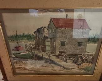 Watercolor Painting of Rockport Harbor Scene by Stanley Stark