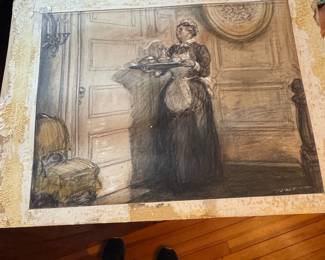 Drawing of a Maid Serving Tea