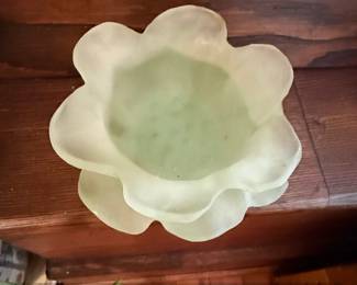 Viking Glass Satin Green Frosted Lotus Bowl