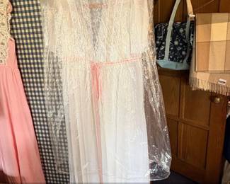 Vintage White Lace  Pink Ribbon Peignoir Set