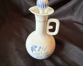 Porcelain Pitcher with Cornflower Floral Design and Striped Stopper, Made in Denmark second image