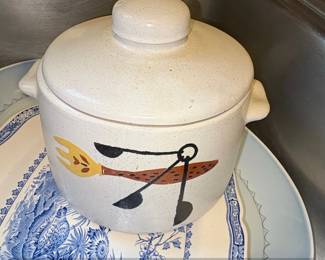 Vintage West Bend Bean Pot with Utensil Motif