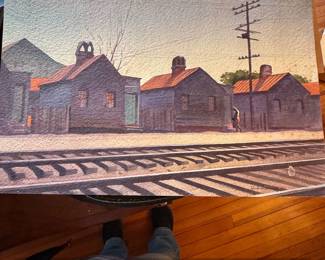 Watercolor Painting of a Train Station Scene by Millard Sheets, 1933