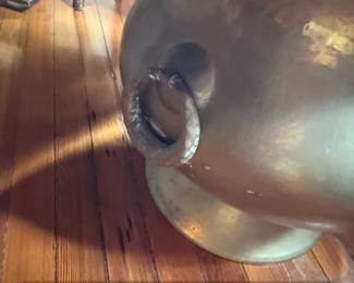 Large Hammered Brass Urn or Planter with Ring Handles second image