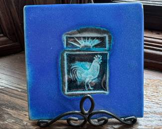 Michael Cohen Ceramic Hot Plate Tile with Rooster Design