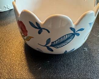 HandPainted Floral Scalloped Ceramic Bowl  Fitz  Floyd Sicily Blue