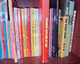 Vintage Red Arch Top Bookcase with Mixed Collection of Books fourth image