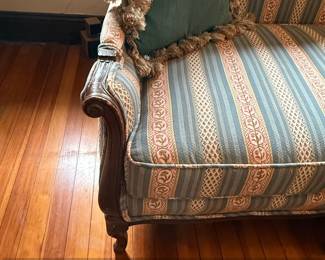 French Provincial Style Sofa with Striped Upholstery third image