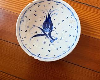 HandPainted Blue and White Tulip Bowl