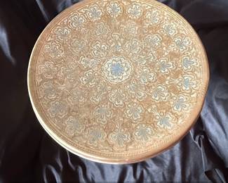 Vintage Indian Brass Foot Warmer Stool with Etched Top