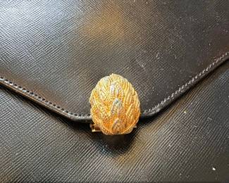 Vintage Black Saffiano Leather Envelope Clutch with Gold Tone Clasp second image