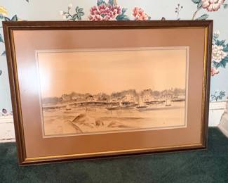 Framed Watercolor of a Coastal Town second image