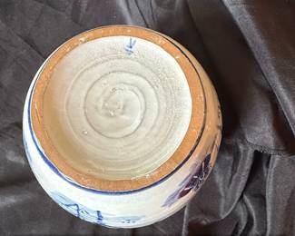 Blue and White Ceramic Vase with Floral and Bird Motif fourth image