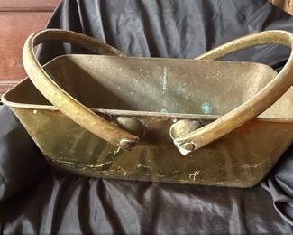 Antique Brass Fireplace Log Holder Basket with Handles