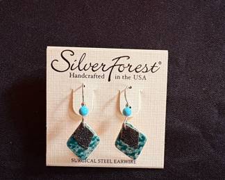 Silver Forest Diamond Duo Teal Earrings