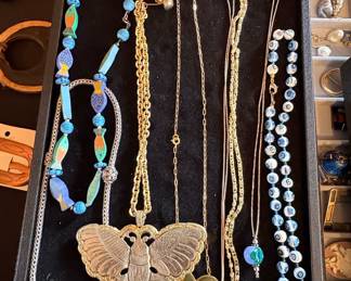 Assorted Costume Jewelry Lot with Butterfly Pendant and Fish Beads