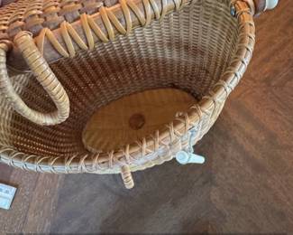 Vintage Nantucket Lightship Basket Purse with Carved Ship and Whale Detail fourth image